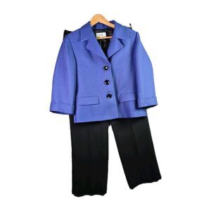 Le Suit Pant Suit 12 Blue Black Notched Collar Career Style Lined 2 Piece Office